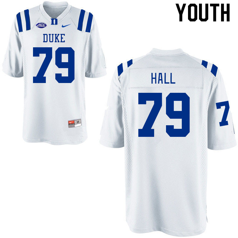 Youth #79 Dustyn Hall Duke Blue Devils College Football Jerseys Stitched-White - Click Image to Close